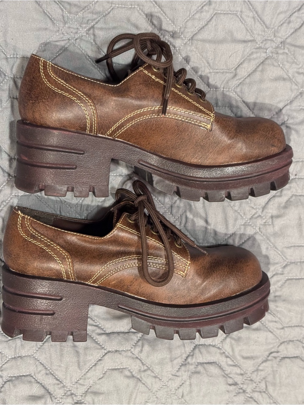 Soda Women’s Dark Brown Leather 90’s Chunky Platform Oxfords - Picture 2 of 3